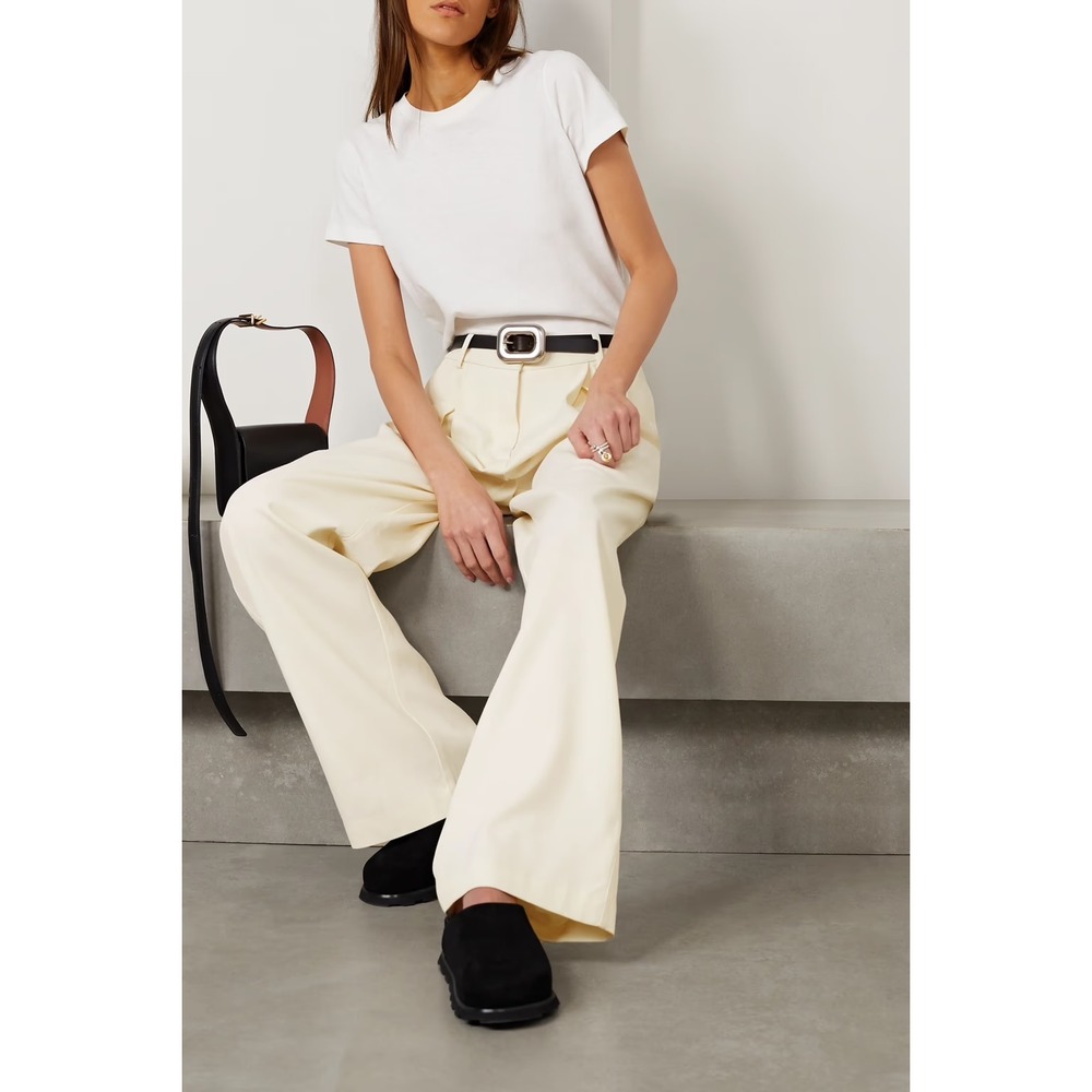 CO Collection Ivory Wide Leg Pleated Trousers Italian Viscose Wool Blend Size 8 - Picture 2 of 15